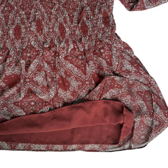 Melloday Womens Boho Peasant Blouse Small Rust Red Smocked Phoebe Buffay Cottage - Picture 4 of 16